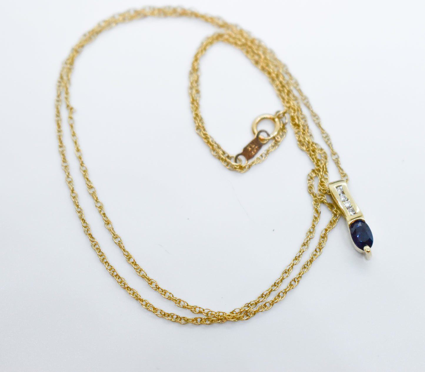 Vintage 14k Yellow Gold Sapphire and Diamond Pendant Necklace 18"