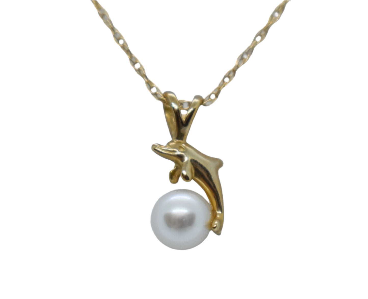 Vintage 14k Yellow Gold Wyland Dolphin Pendant on 18" Dainty Chain