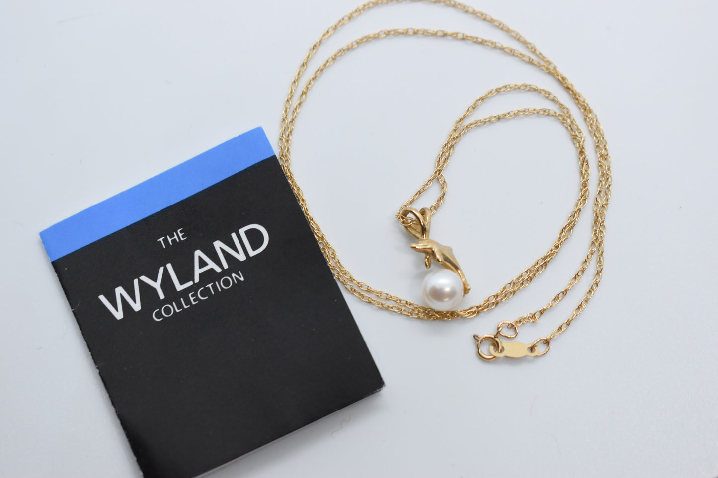Vintage 14k Yellow Gold Wyland Dolphin Pendant on 18" Dainty Chain