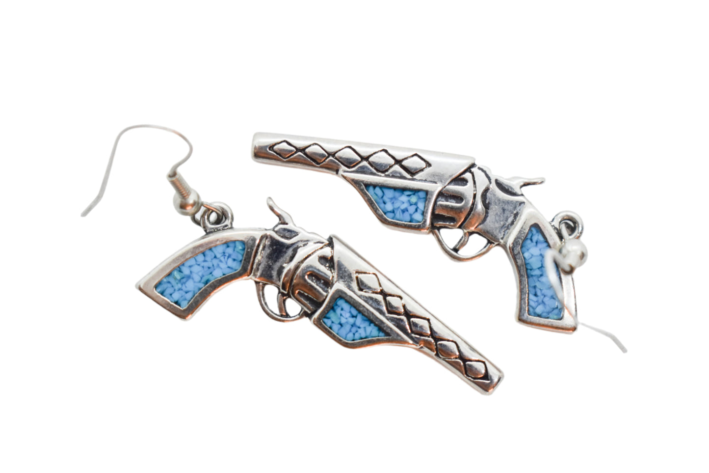 Vintage Sterling Silver Turquoise Inlay Gun Earrings