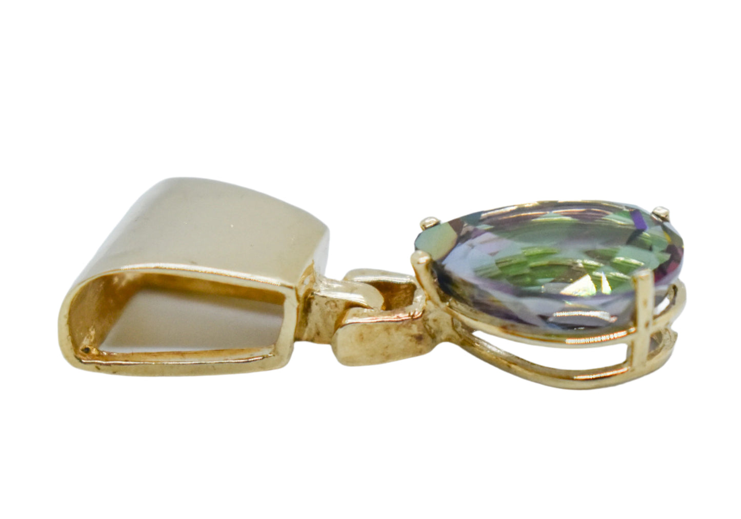Vintage 14k Yellow Gold Synth. Mystic Fire Topaz Slider Pendant