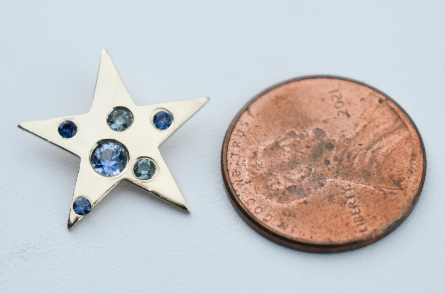 Handmade 14k Yellow Gold Sapphire Star Pendant