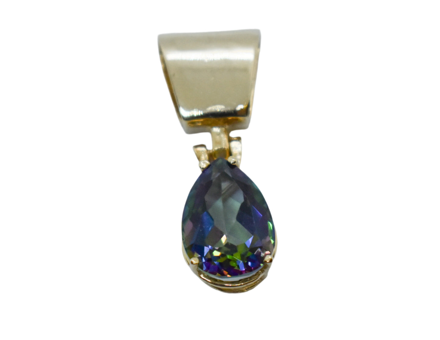 Vintage 14k Yellow Gold Synth. Mystic Fire Topaz Slider Pendant