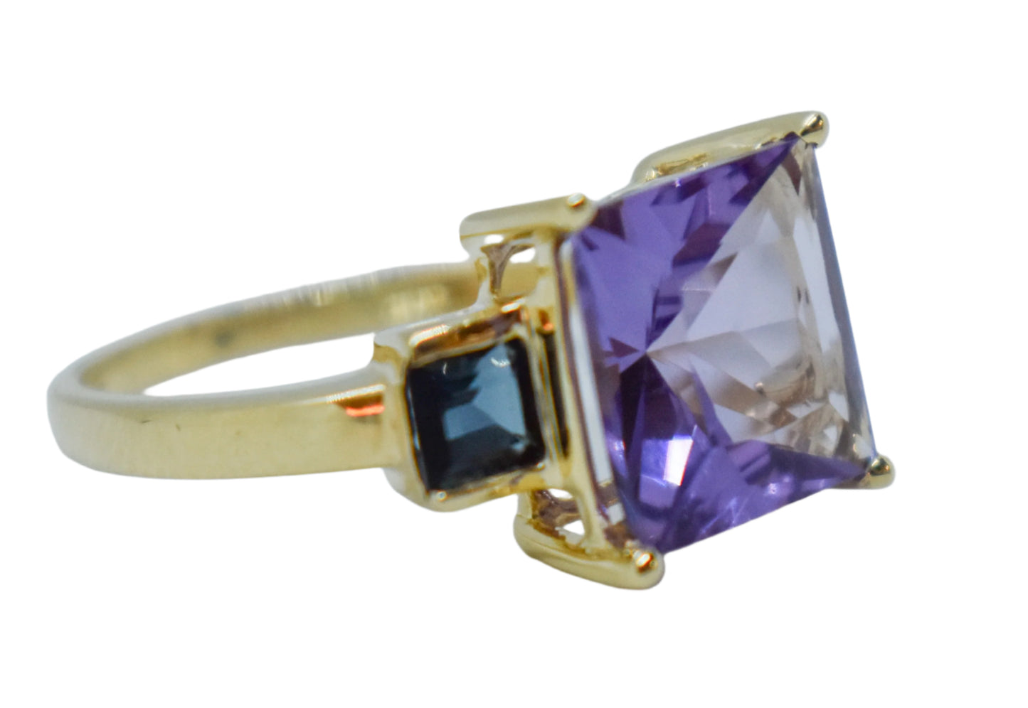 Vintage 14k Yellow Gold Amethyst and Tourmaline Ring Size 7 1/2