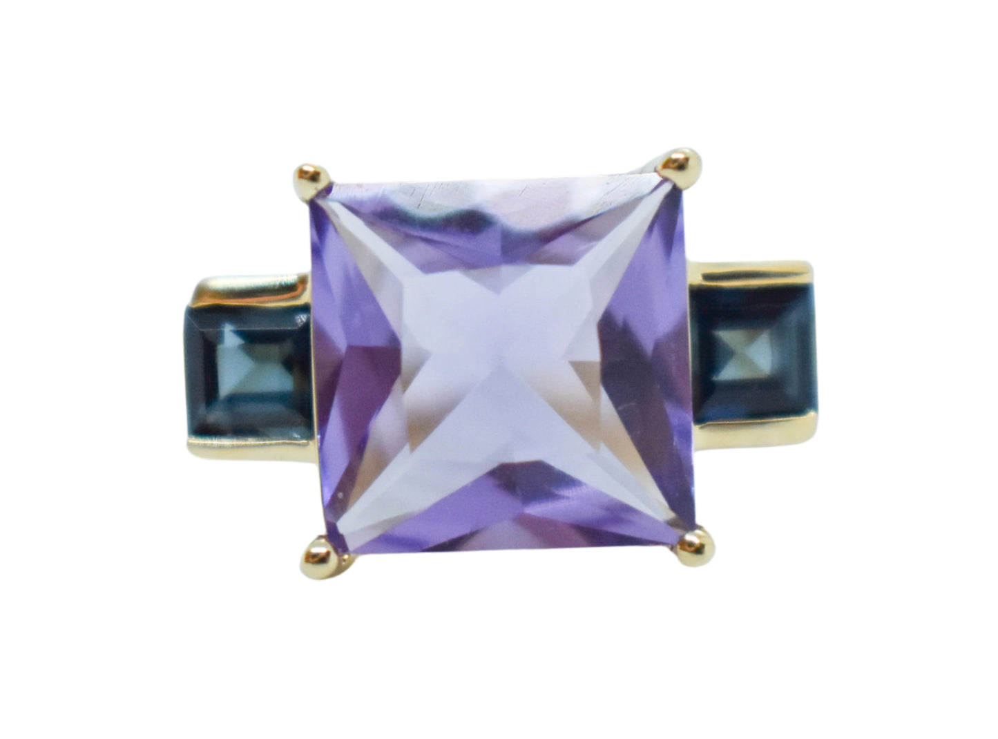 Vintage 14k Yellow Gold Amethyst and Tourmaline Ring Size 7 1/2