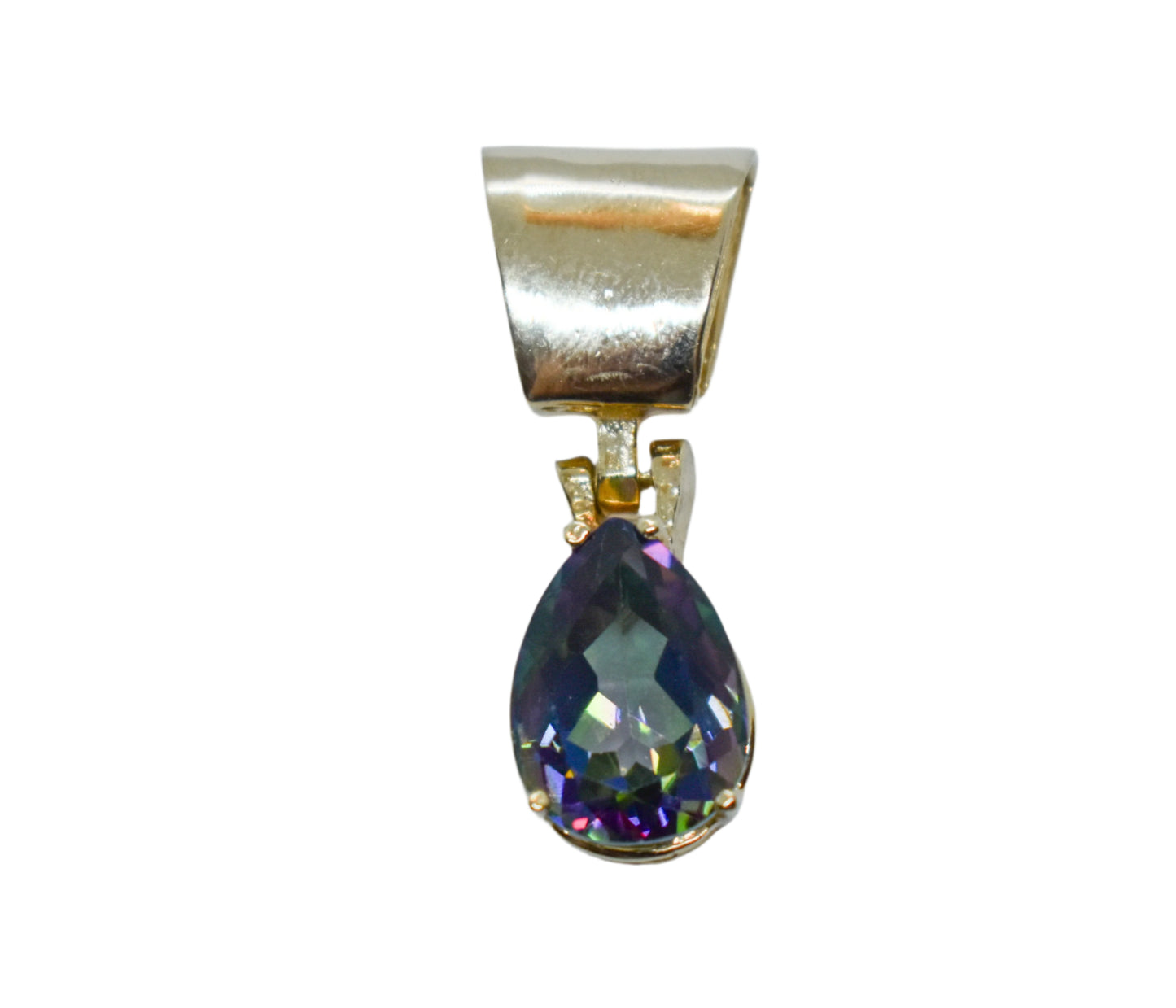 Vintage 14k Yellow Gold Synth. Mystic Fire Topaz Slider Pendant