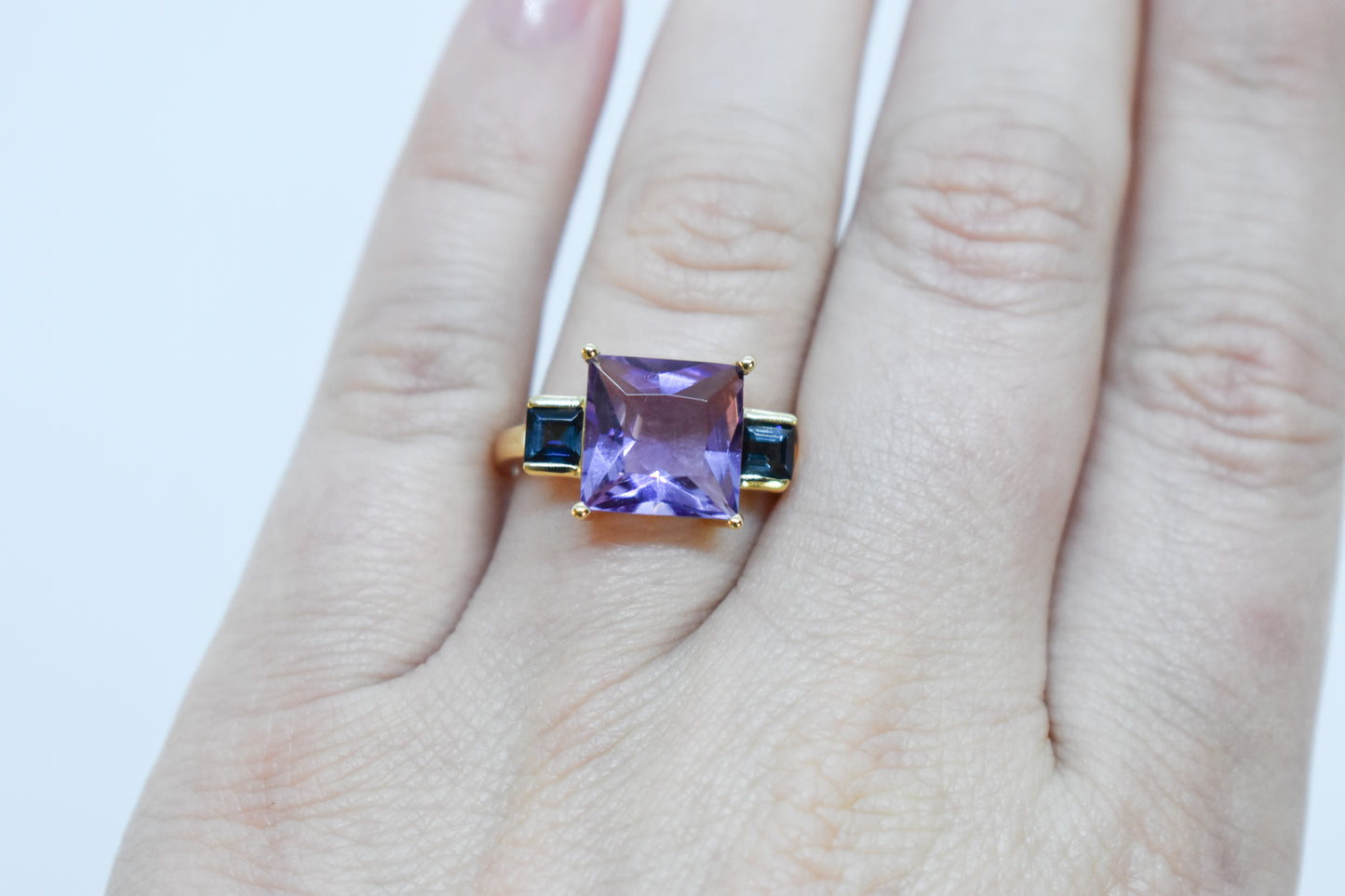 Vintage 14k Yellow Gold Amethyst and Tourmaline Ring Size 7 1/2