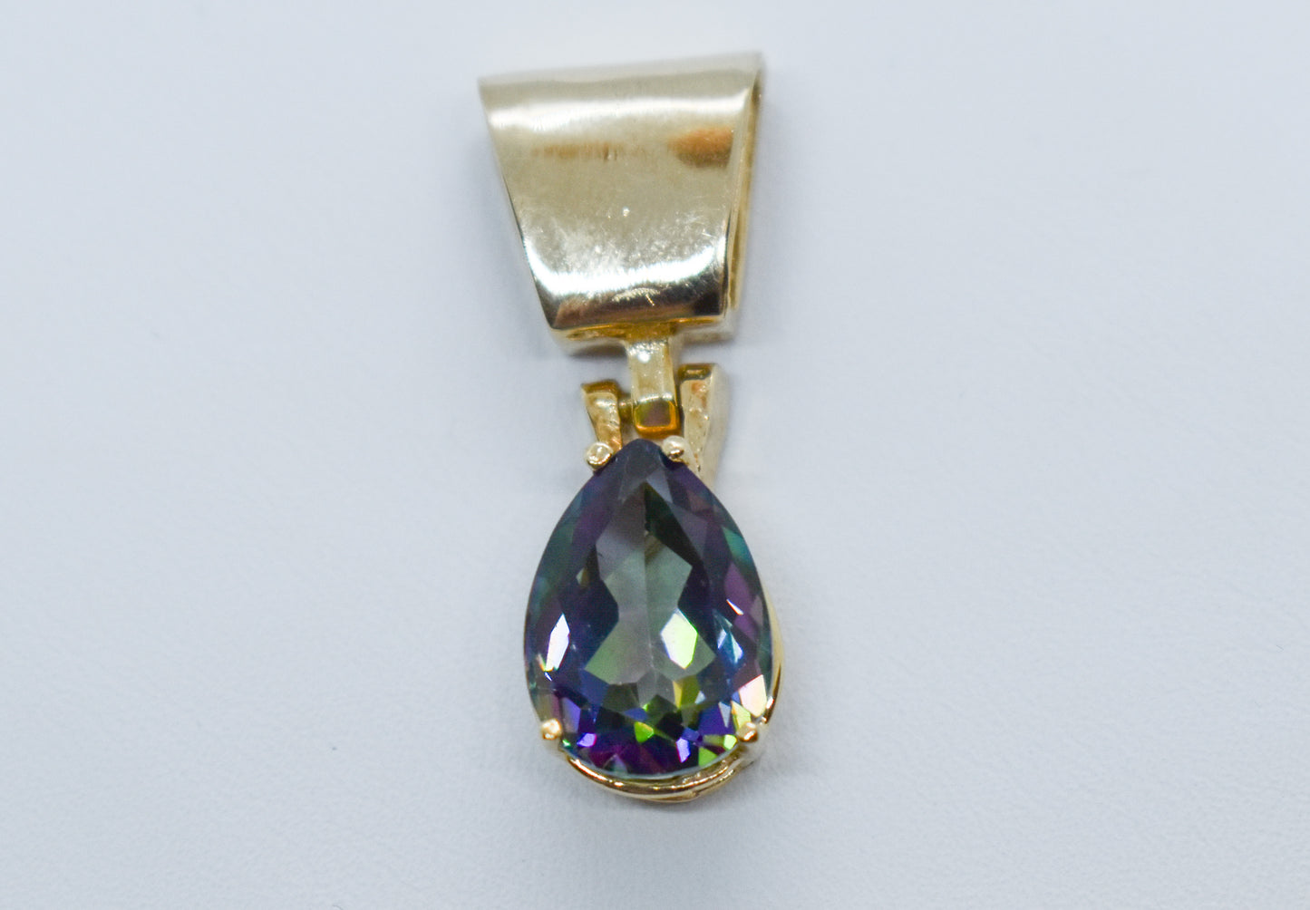 Vintage 14k Yellow Gold Synth. Mystic Fire Topaz Slider Pendant