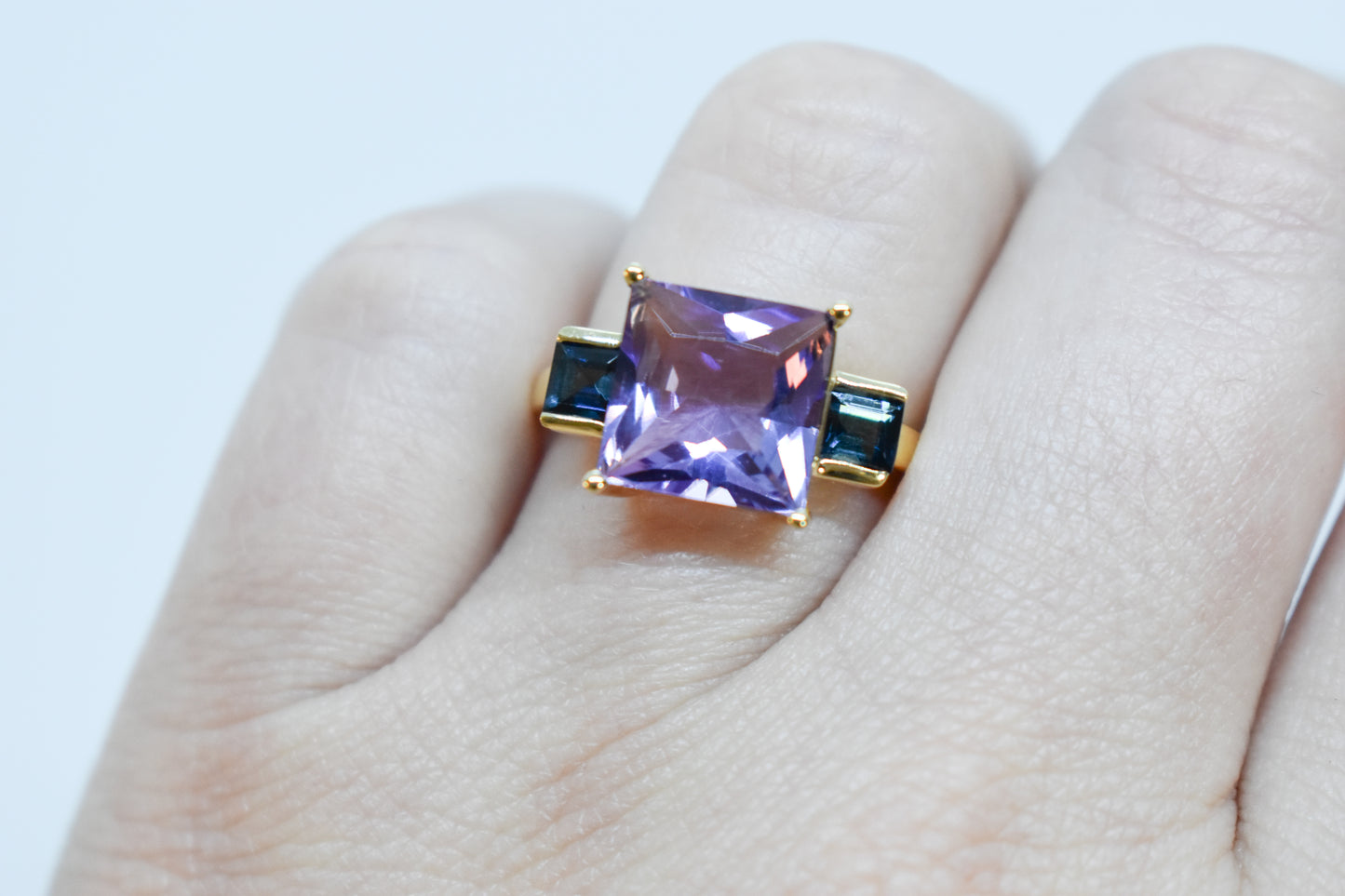 Vintage 14k Yellow Gold Amethyst and Tourmaline Ring Size 7 1/2
