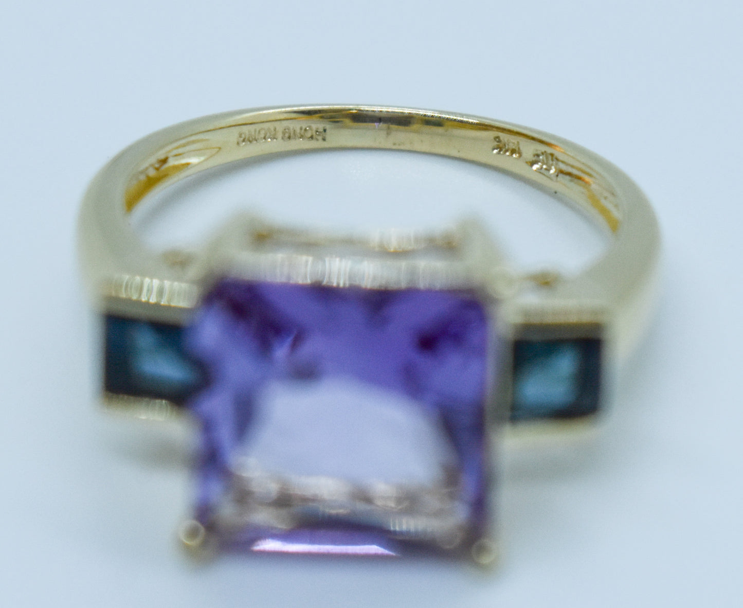 Vintage 14k Yellow Gold Amethyst and Tourmaline Ring Size 7 1/2