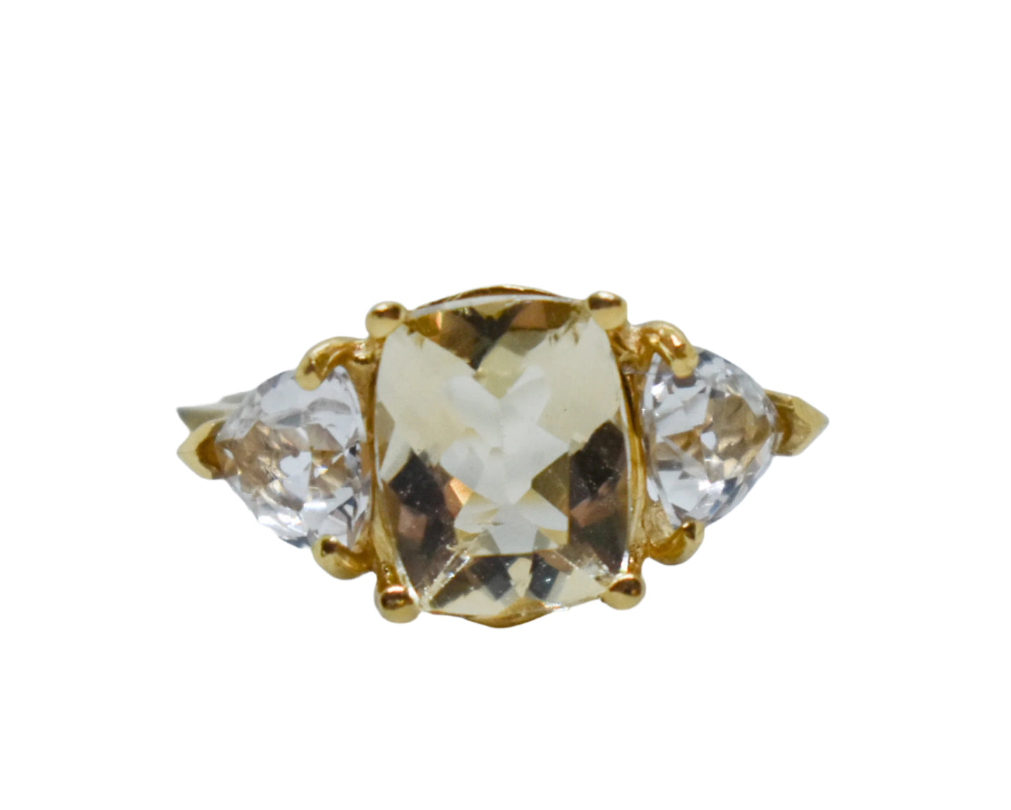Vintage 14k Yellow Gold 3 Quartz Ring Size 8 3/4