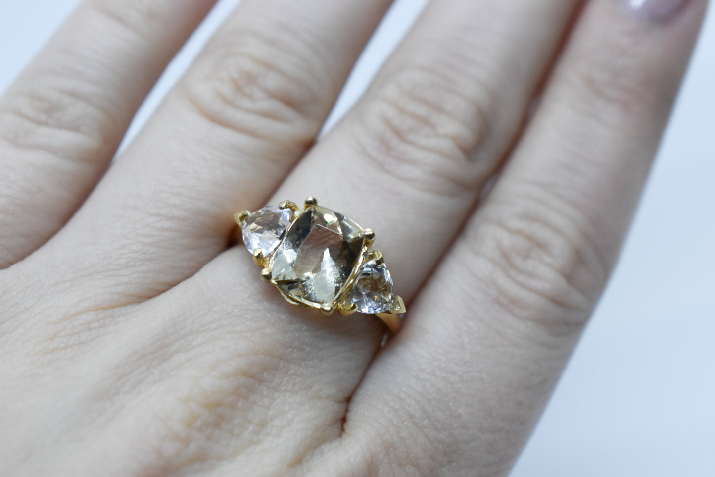 Vintage 14k Yellow Gold 3 Quartz Ring Size 8 3/4