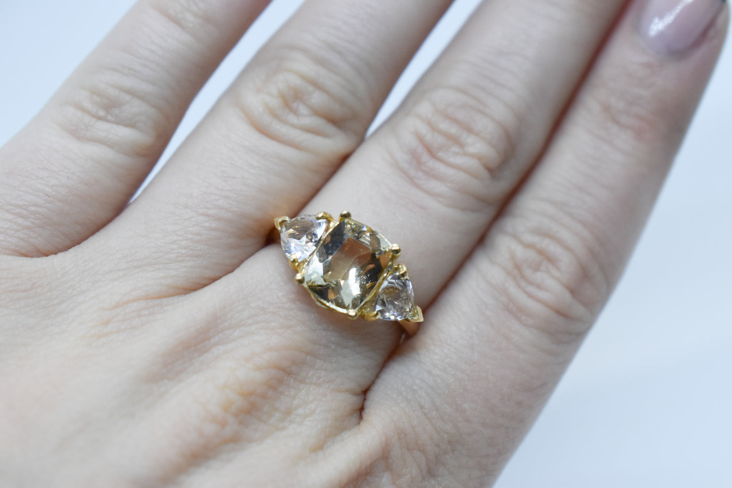 Vintage 14k Yellow Gold 3 Quartz Ring Size 8 3/4