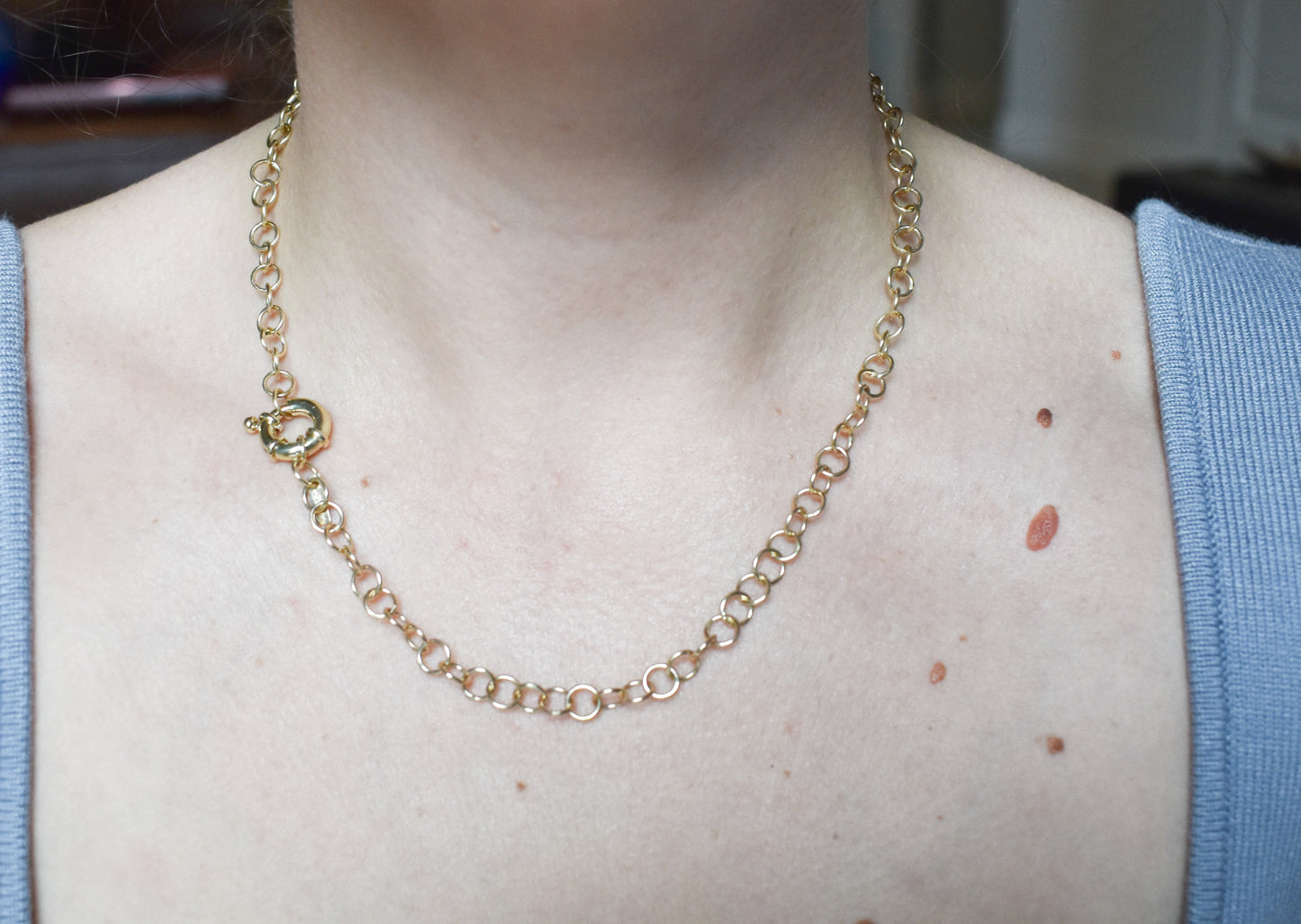 NEW Handmade 14k Yellow Gold Rolo Link Chain Necklace 16 1/2"