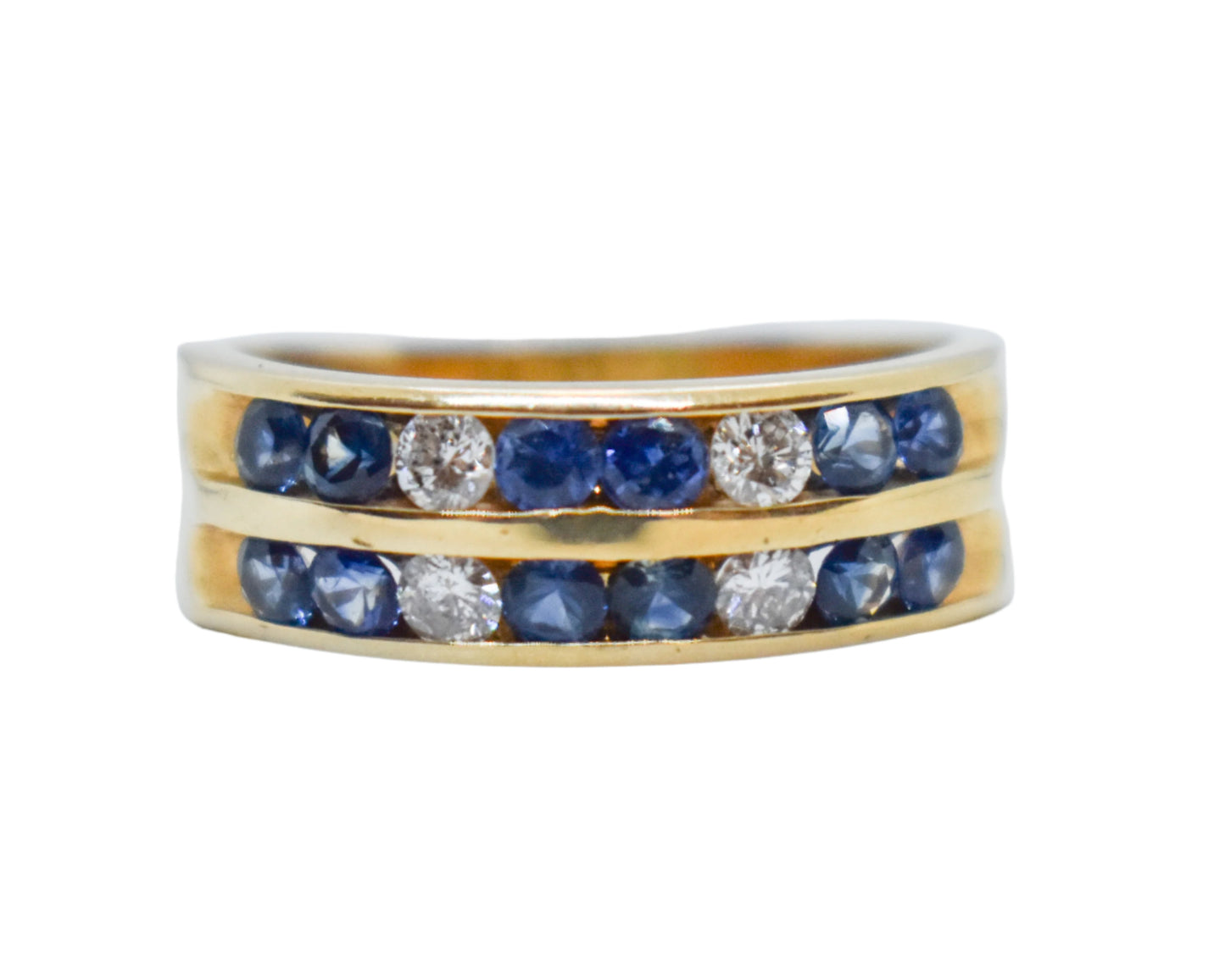 Vintage 14k Yellow Gold Michael Anthony Sapphire and Diamond Band Size 8 1/2