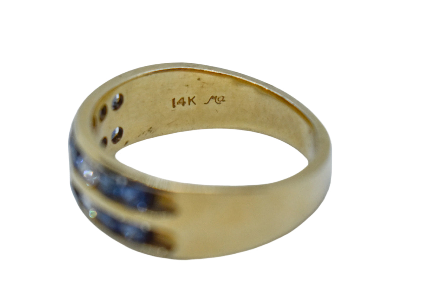 Vintage 14k Yellow Gold Michael Anthony Sapphire and Diamond Band Size 8 1/2