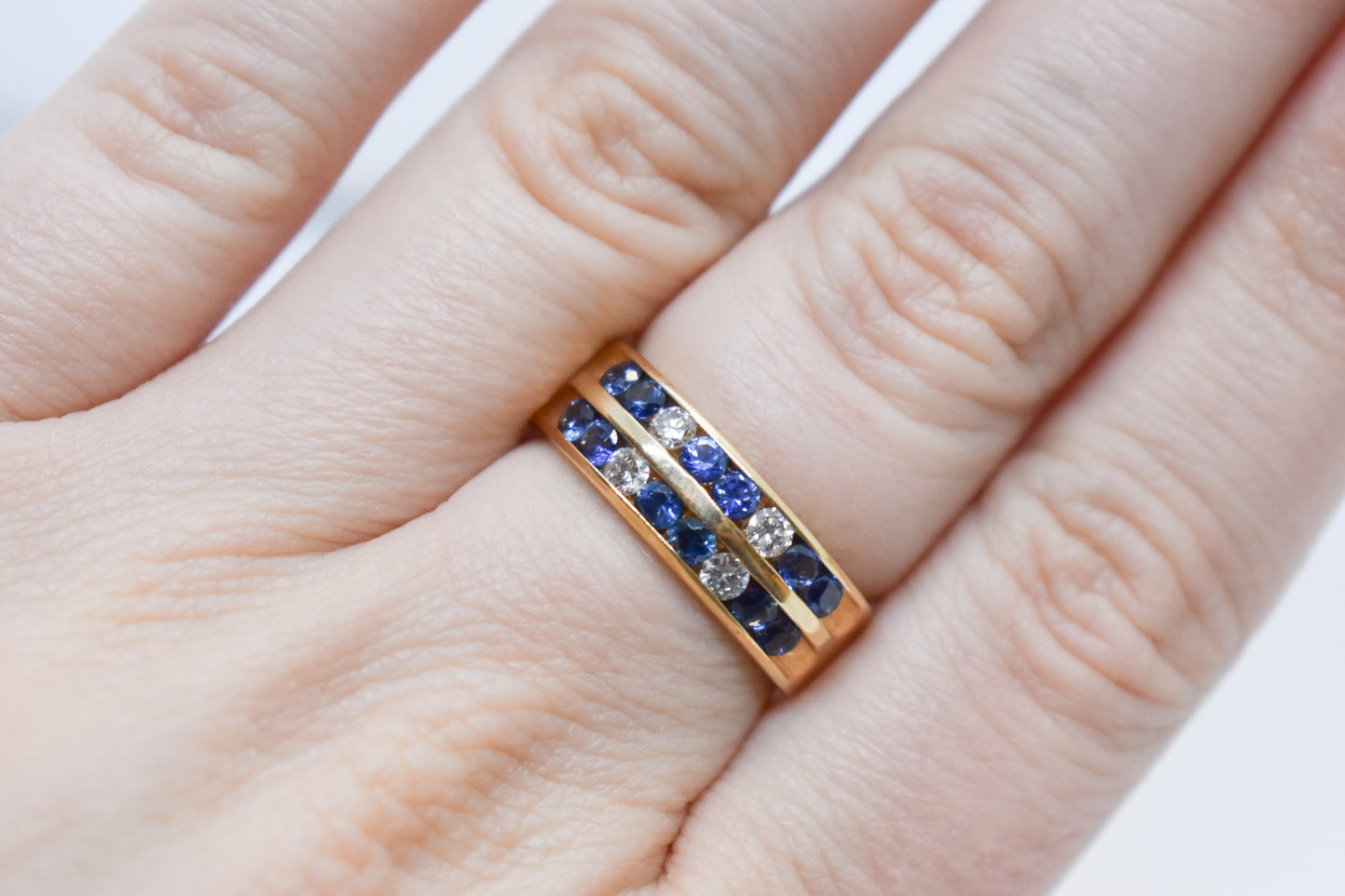 Vintage 14k Yellow Gold Michael Anthony Sapphire and Diamond Band Size 8 1/2
