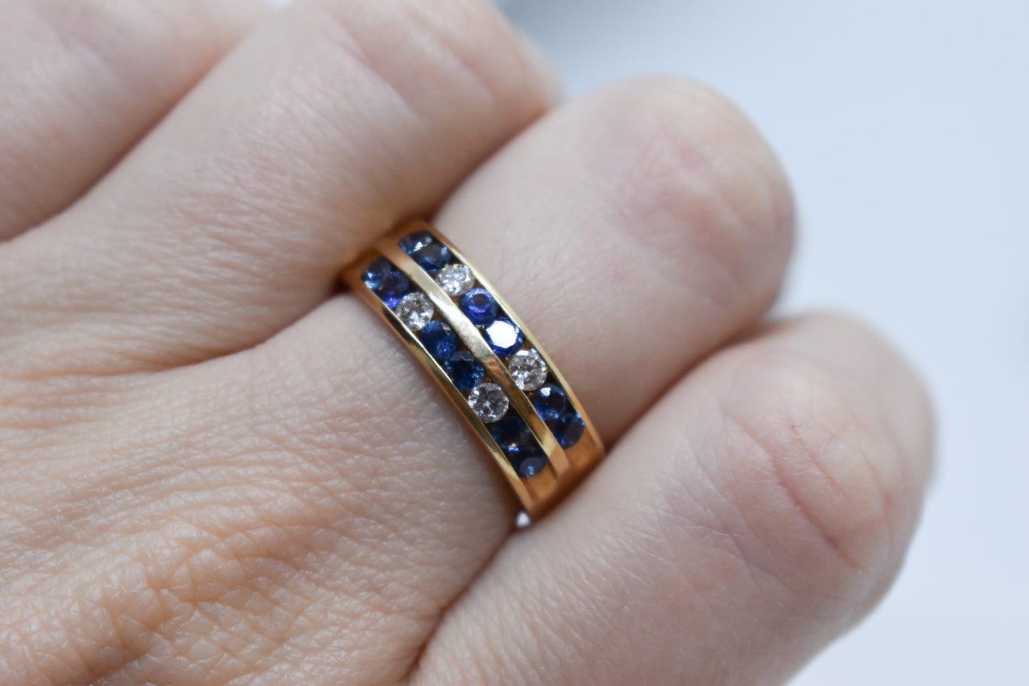Vintage 14k Yellow Gold Michael Anthony Sapphire and Diamond Band Size 8 1/2