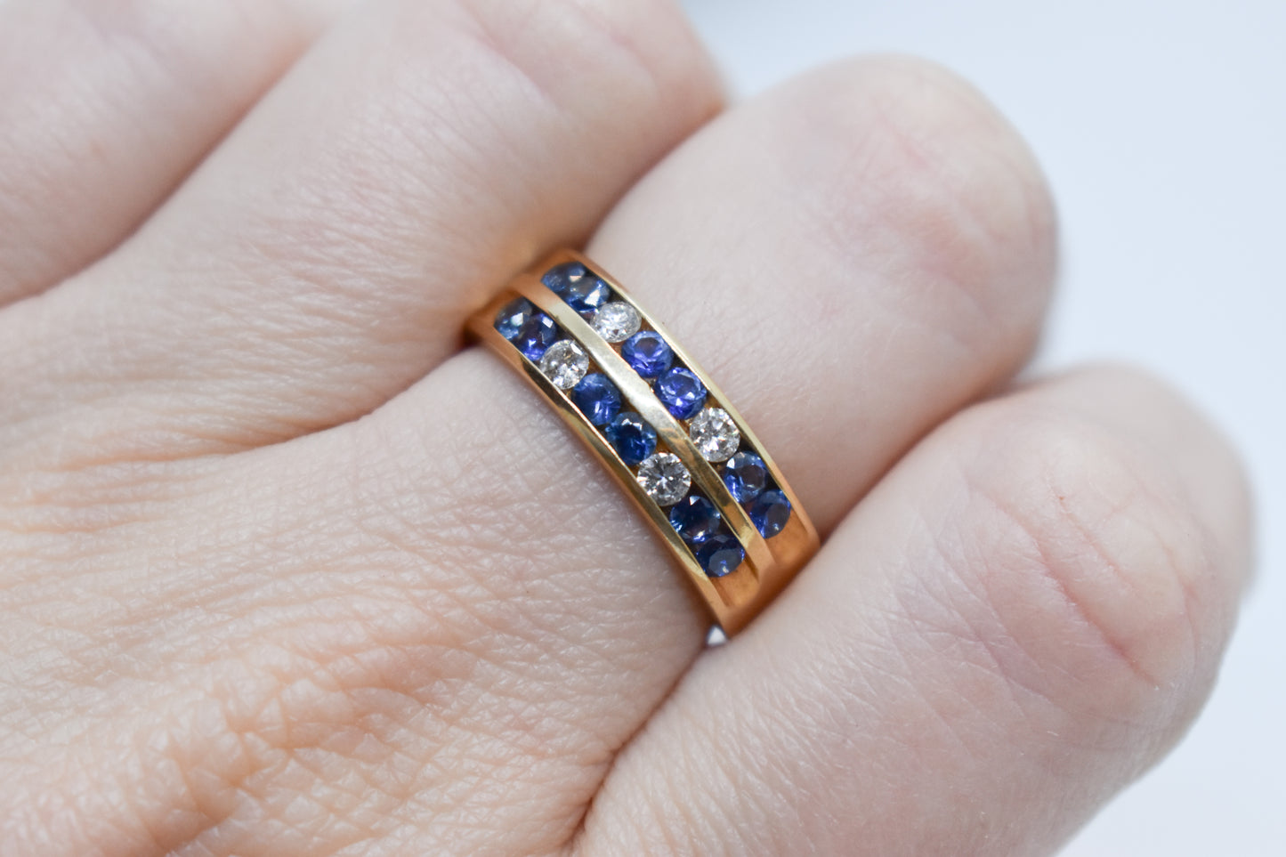 Vintage 14k Yellow Gold Michael Anthony Sapphire and Diamond Band Size 8 1/2