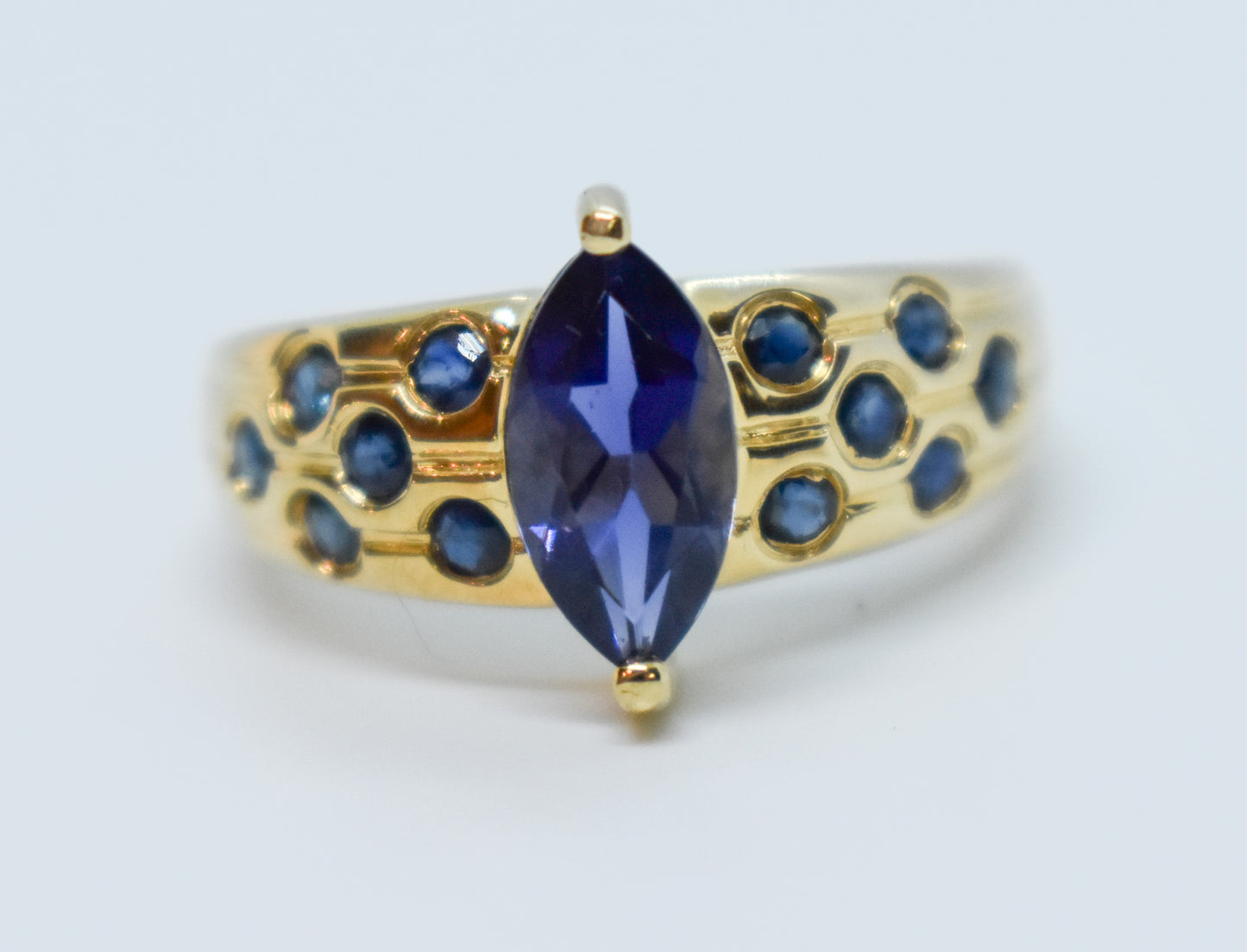 Vintage 14k Yellow Gold Sapphire & Iolite Ring Size 7