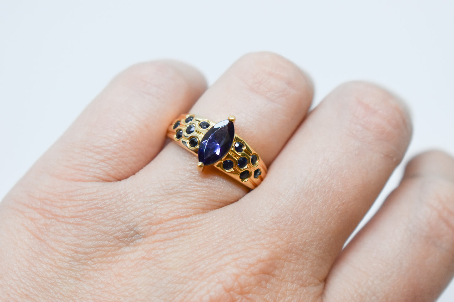 Vintage 14k Yellow Gold Sapphire & Iolite Ring Size 7