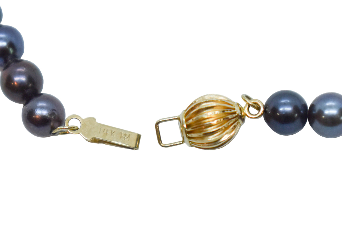 Vintage Black Pearl Necklace with 14k Gold Clasp 18"
