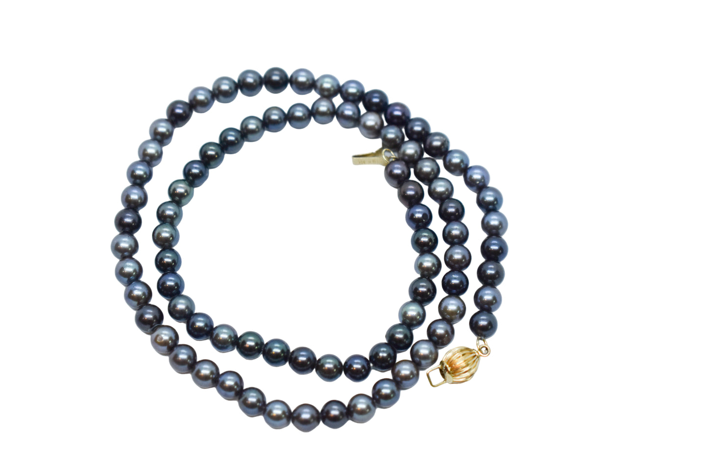 Vintage Black Pearl Necklace with 14k Gold Clasp 18"