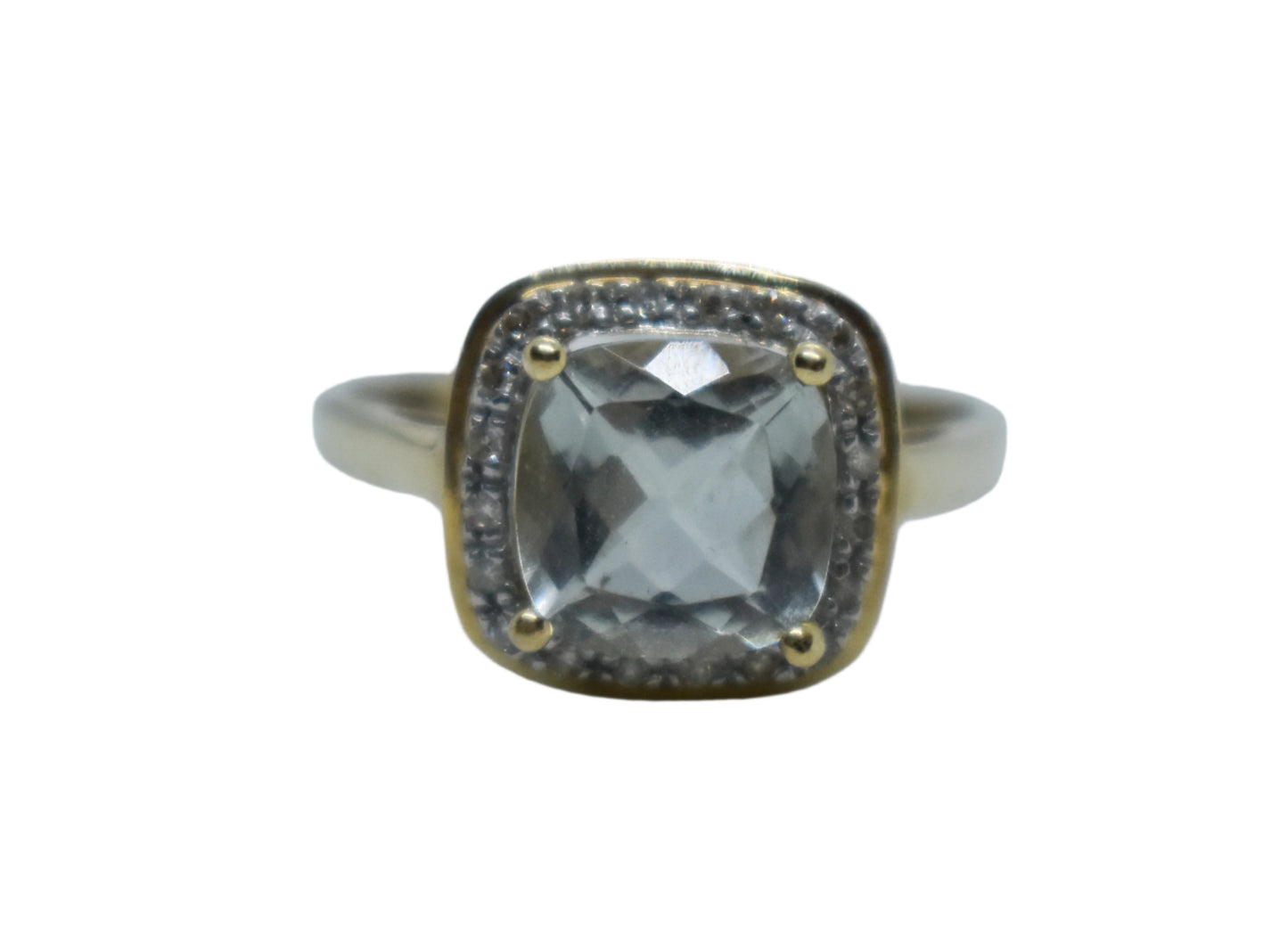Vintage 14k Yellow Gold Aquamarine and Diamond Halo Ring Size 7 1/4