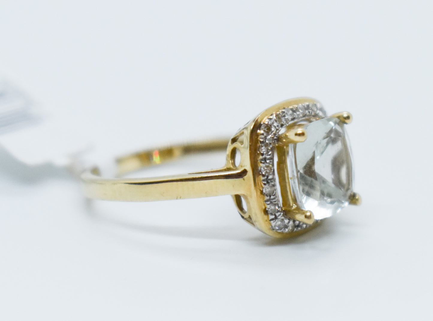 Vintage 14k Yellow Gold Aquamarine and Diamond Halo Ring Size 7 1/4
