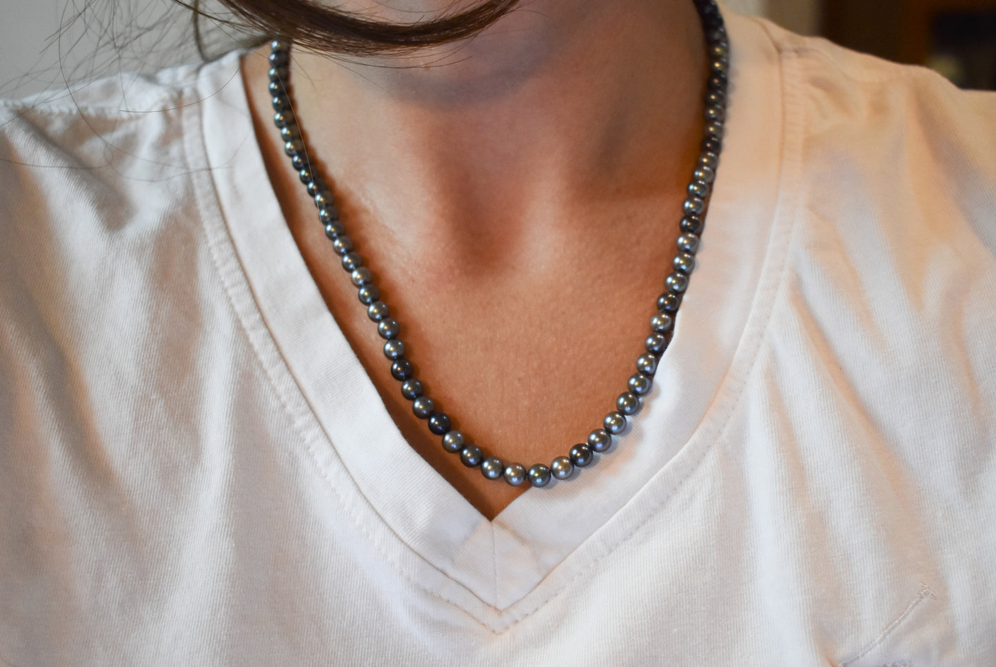 Vintage Black Pearl Necklace with 14k Gold Clasp 18"
