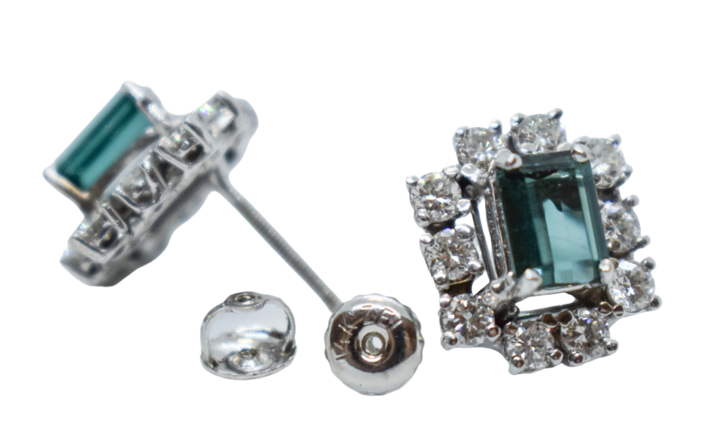 Vintage 14K White Gold Tourmaline and Diamond Cluster Screw Back Earrings