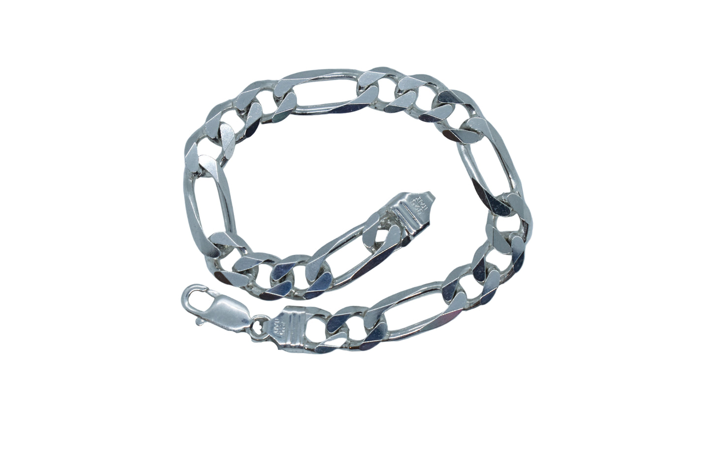 Vintage Sterling Silver Heavy Figaro Chain Bracelet 9 1/4"