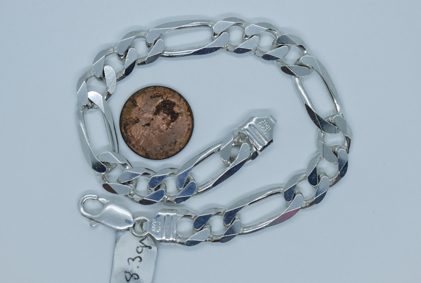 Vintage Sterling Silver Heavy Figaro Chain Bracelet 9 1/4"