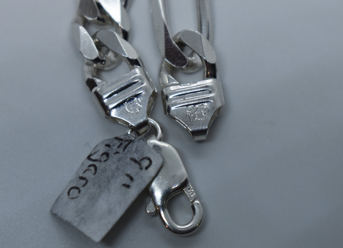 Vintage Sterling Silver Heavy Figaro Chain Bracelet 9 1/4"