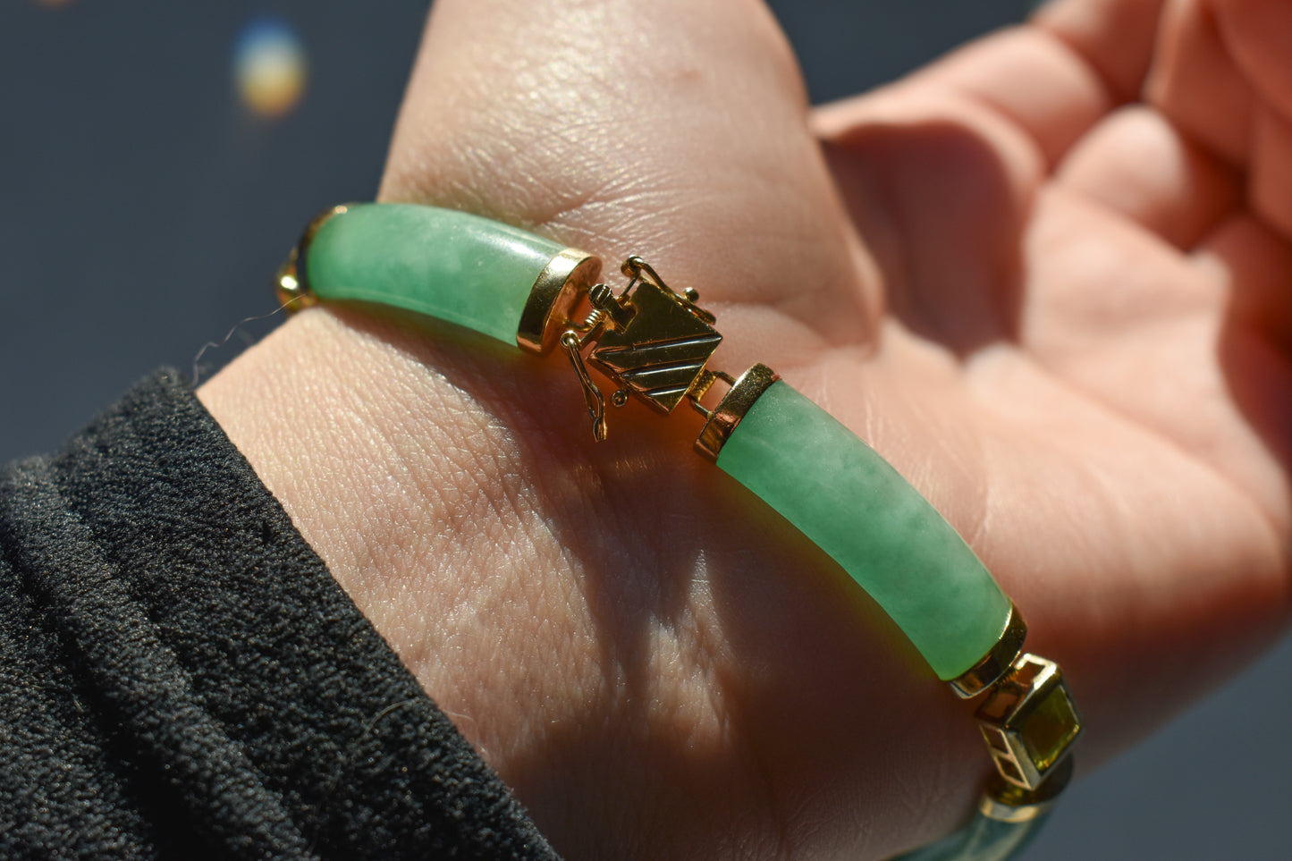 Vintage 14k Yellow Gold Green Jade and Peridot Bracelet 7 1/2"
