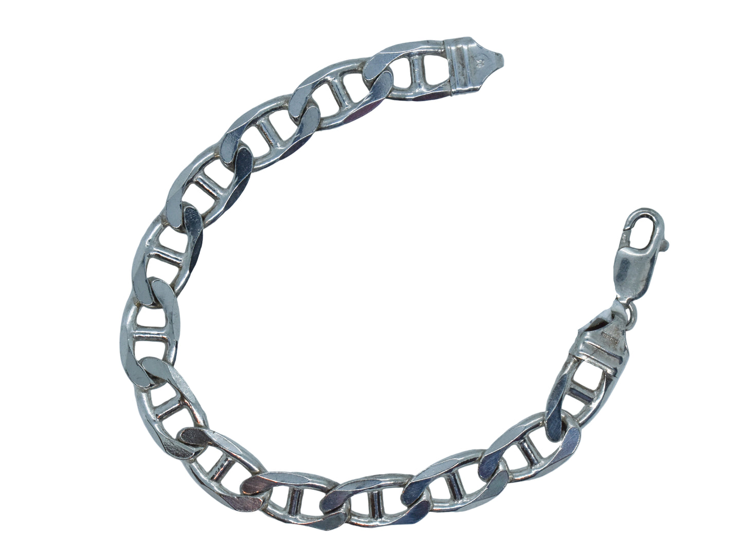 Vintage Sterling Silver Flat Mariner Link Chain Bracelet 8"