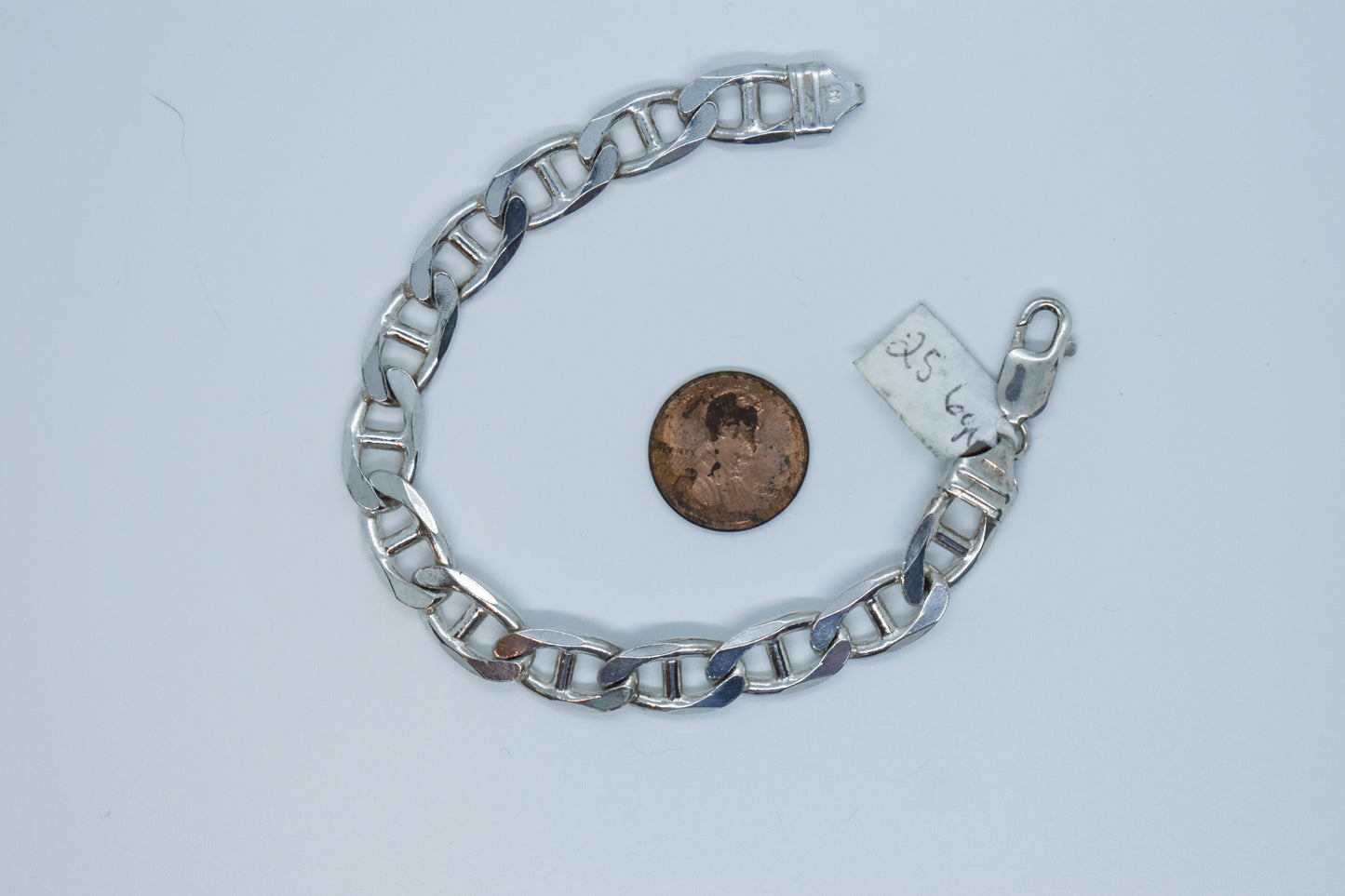 Vintage Sterling Silver Flat Mariner Link Chain Bracelet 8"