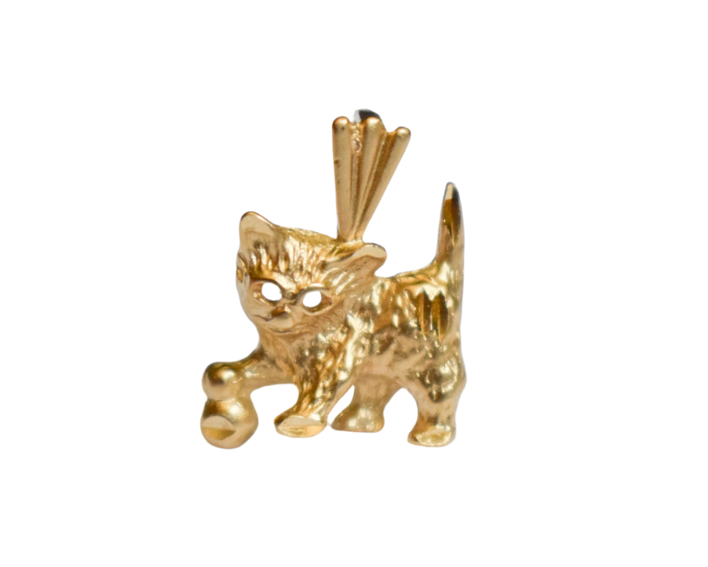 Vintage 14k Yellow Gold Michael Anthony Cat and Ball Pendant