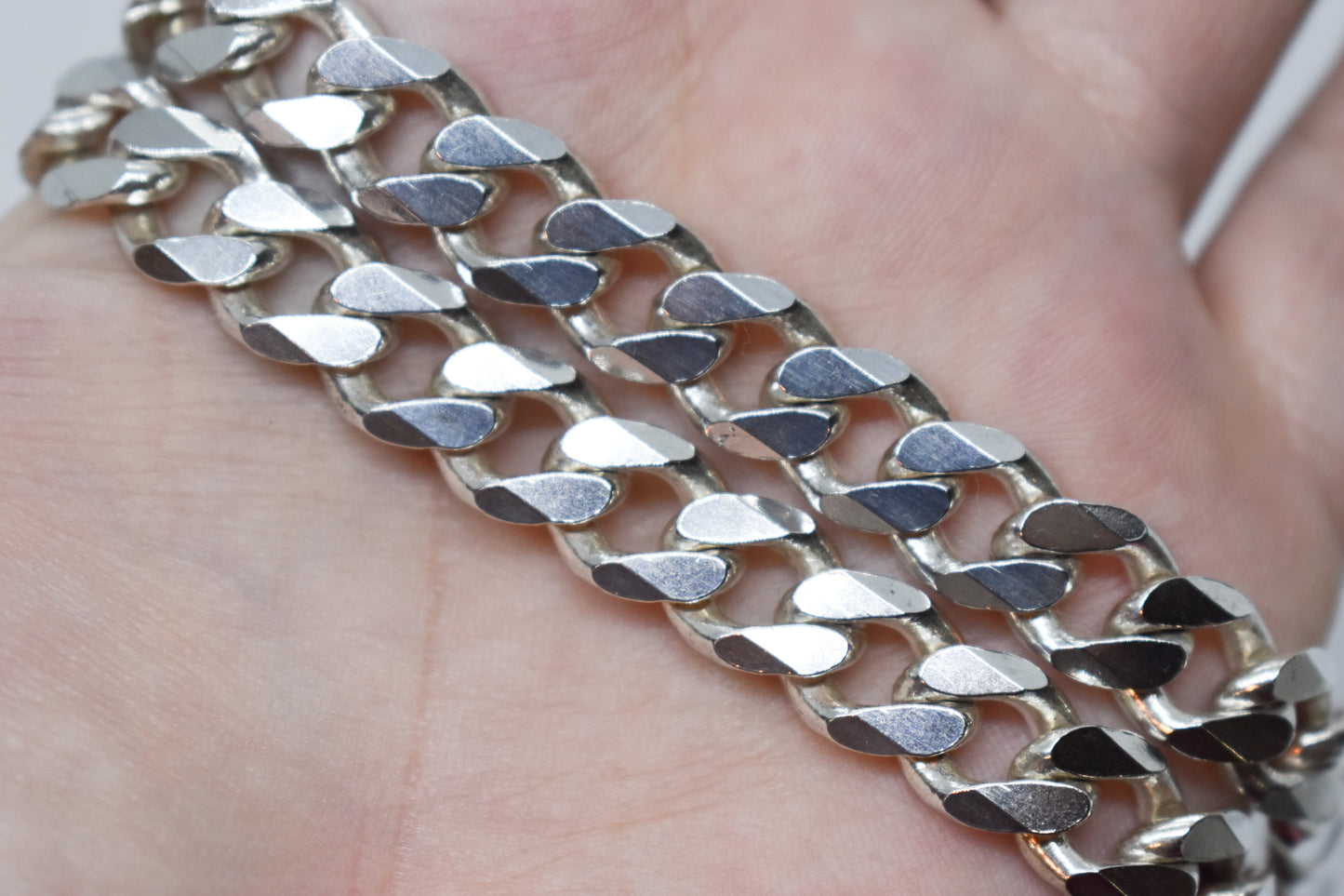 Vintage Sterling Silver Cuban Curb Link Chain Necklace 22"