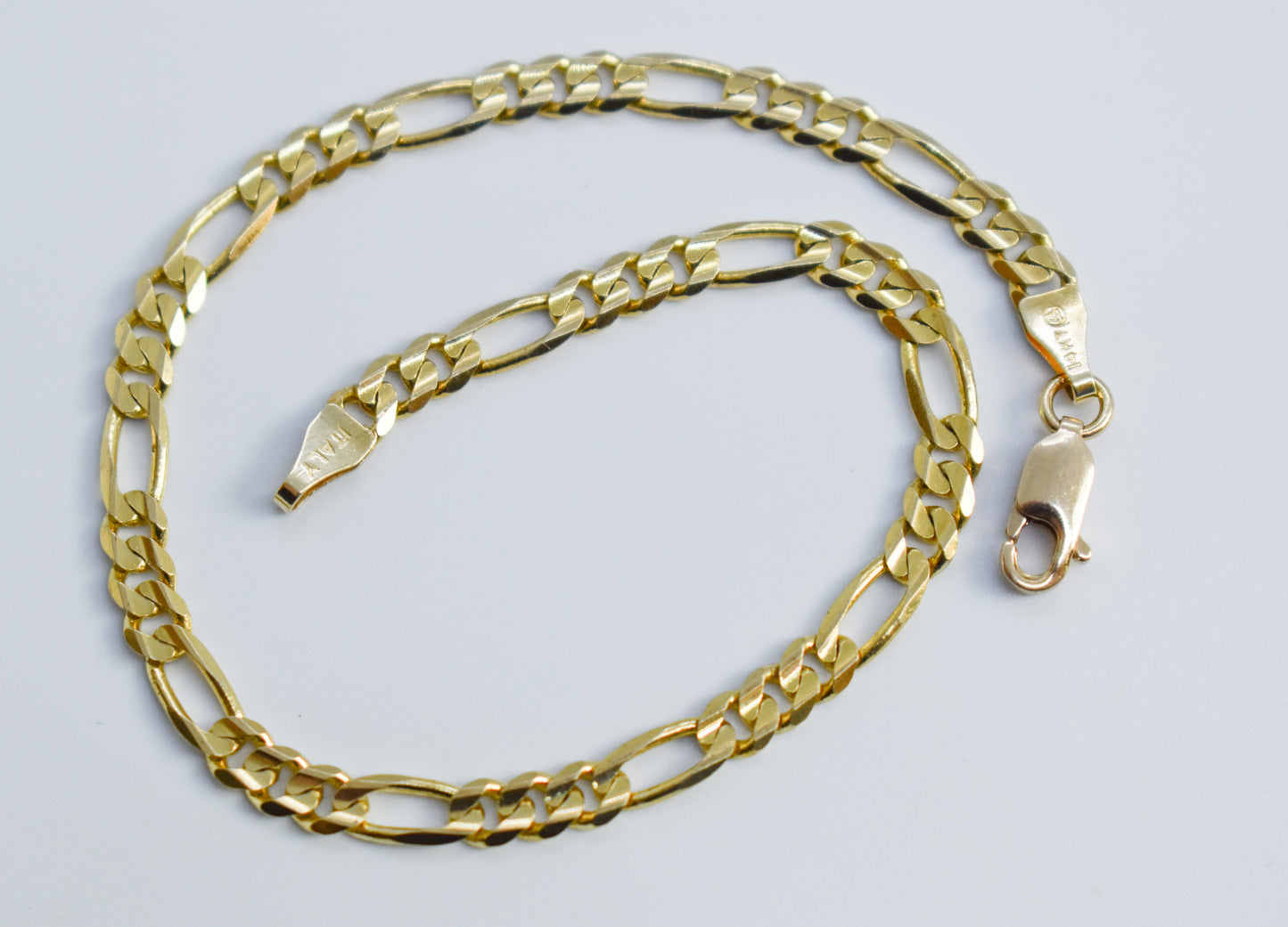Vintage 14k Yellow Gold Figaro Chain Link Bracelet 8"