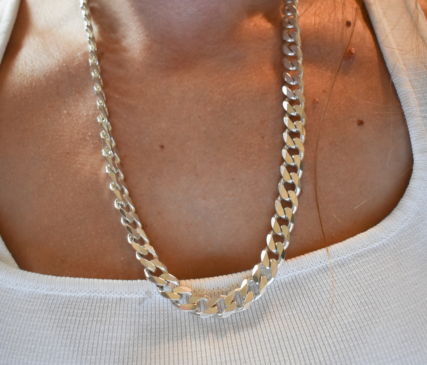 Vintage Sterling Silver Cuban Curb Link Chain Necklace 22"