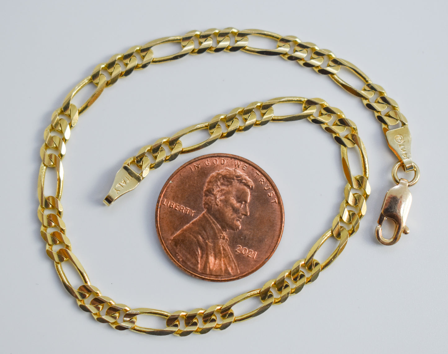Vintage 14k Yellow Gold Figaro Chain Link Bracelet 8"