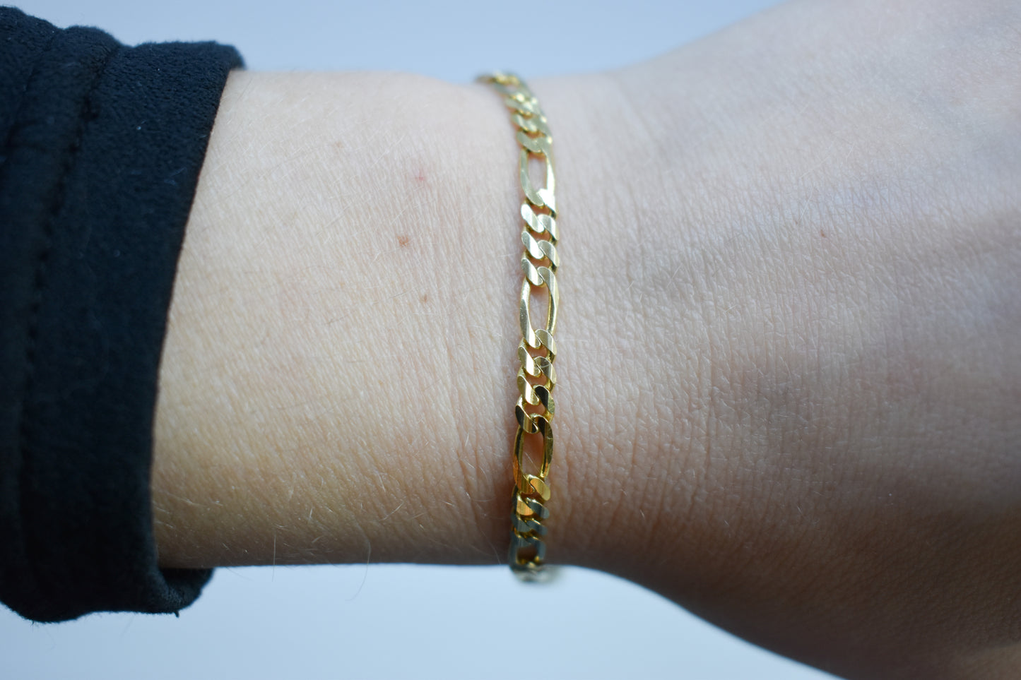 Vintage 14k Yellow Gold Figaro Chain Link Bracelet 8"