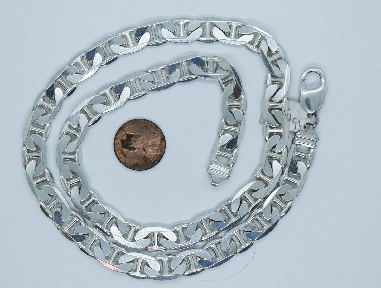 Vintage Sterling Silver Flat Mariner Link Chain Necklace 22"
