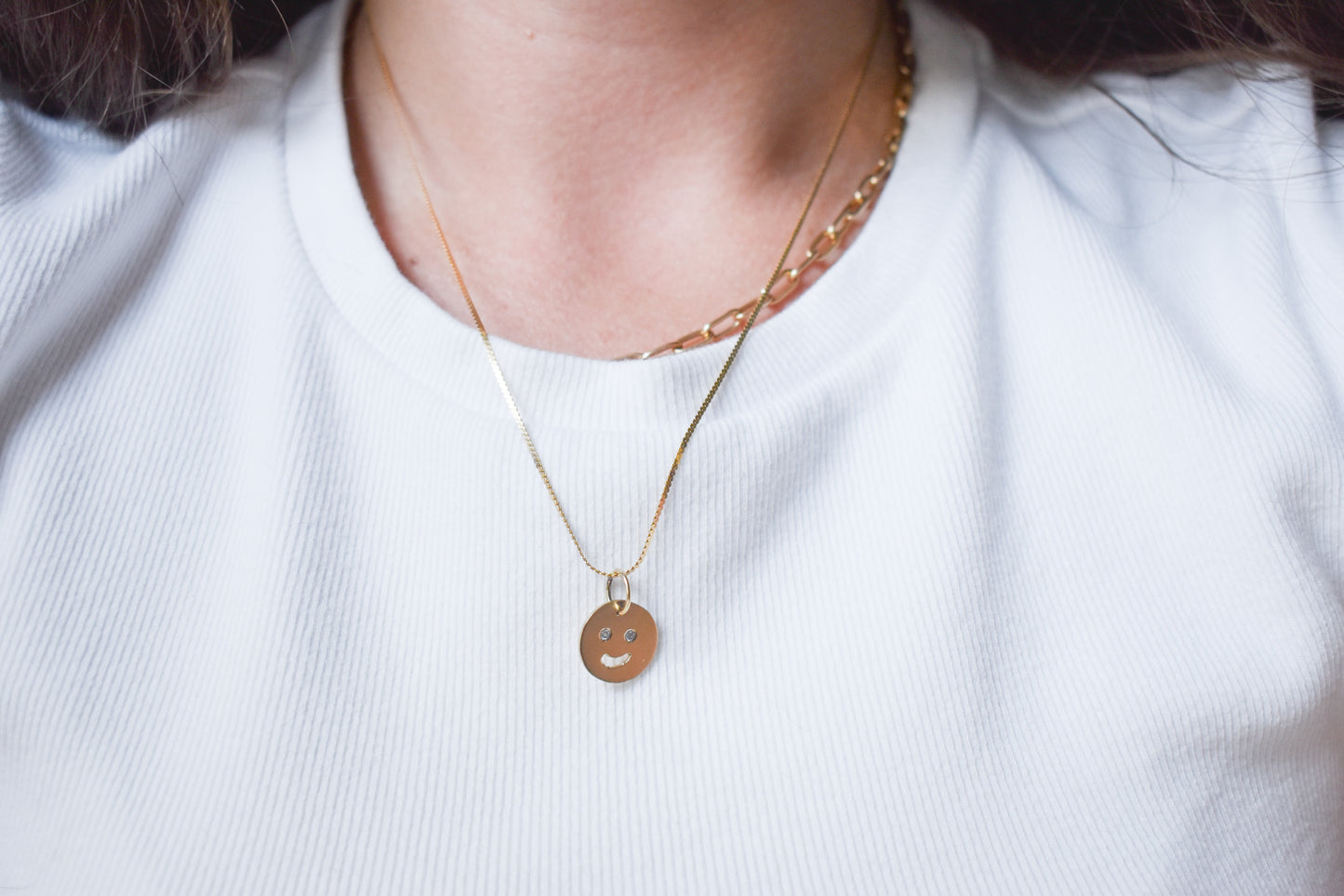 Handmade Solid 14k Gold CZ Smiley Pendant – Limited Edition