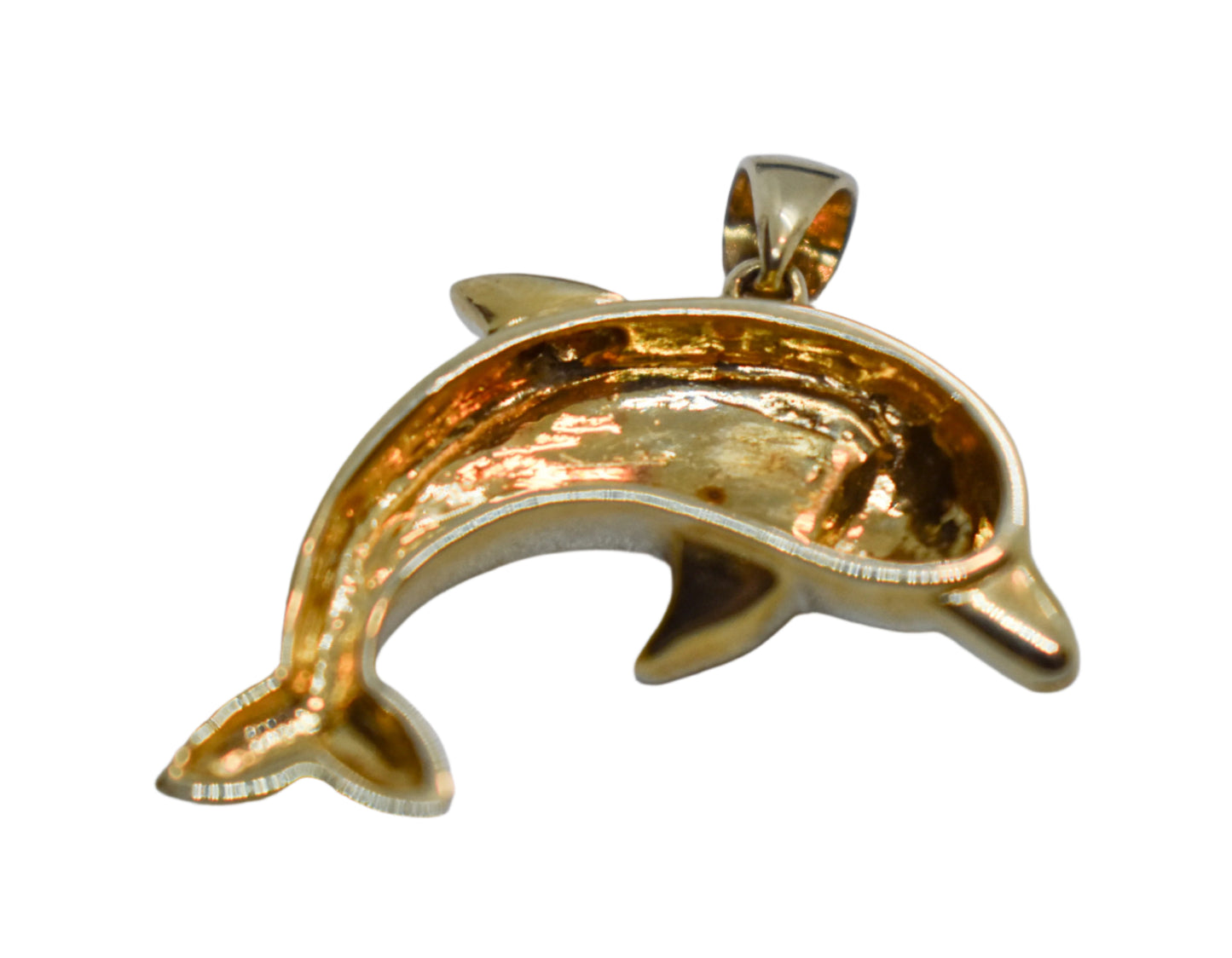 Vintage 14k Yellow Gold Opal and Diamond Dolphin Pendant
