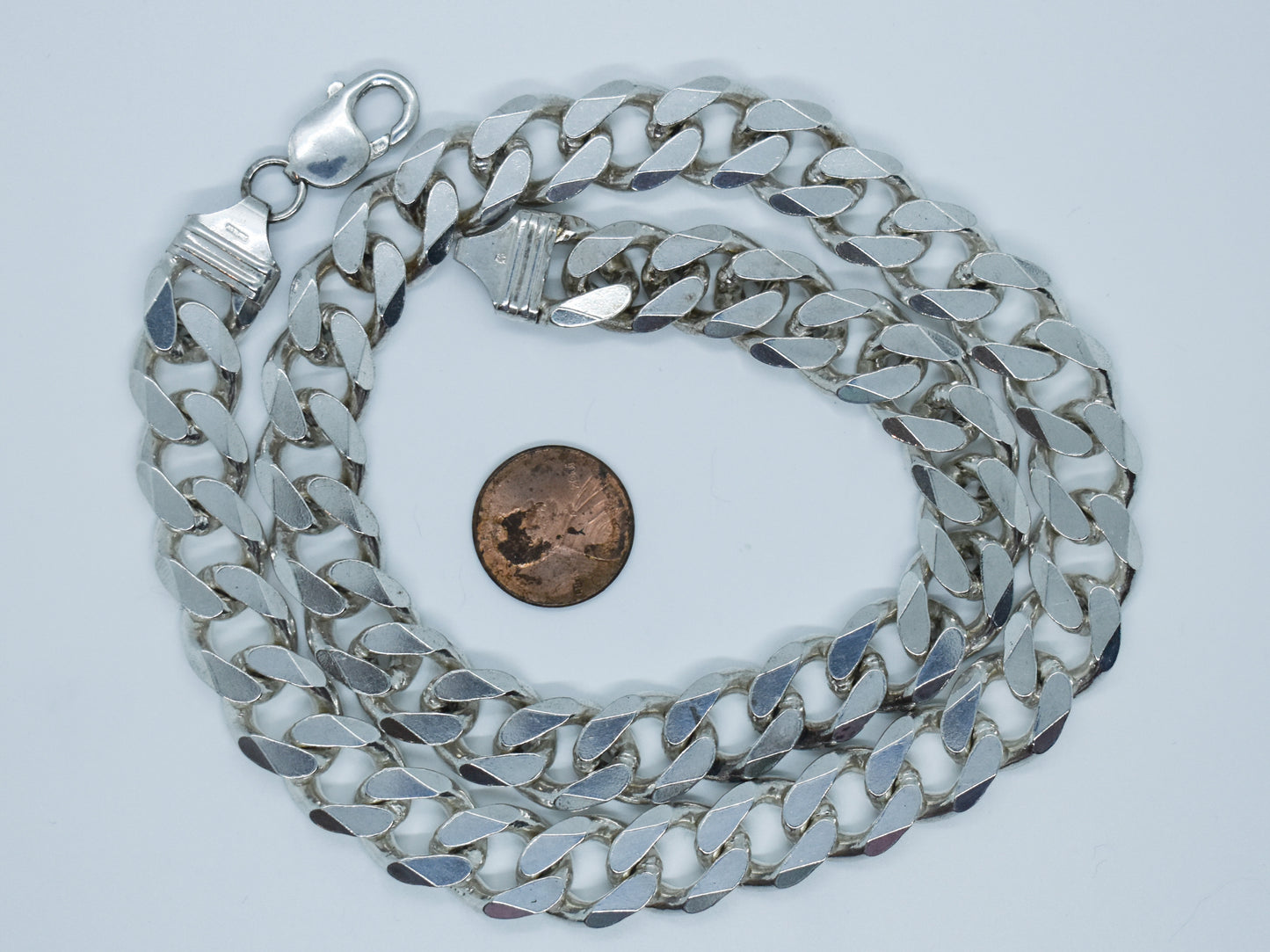 Vintage Sterling Silver Heavy Cuban Curb Link Chain Necklace 22"