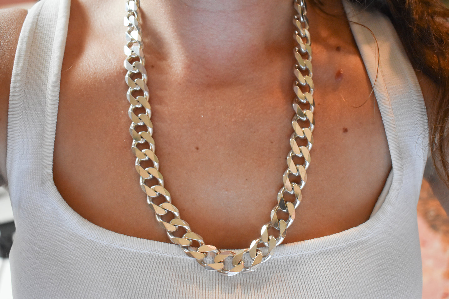 Vintage Sterling Silver Heavy Cuban Curb Link Chain Necklace 22"