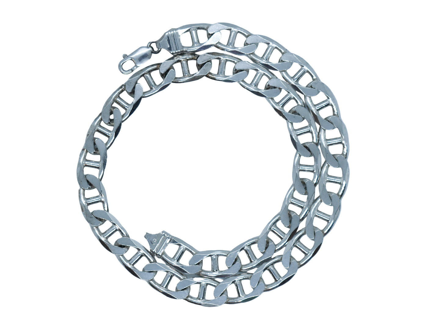 Vintage Sterling Silver Flat Mariner Link Chain Necklace 20"