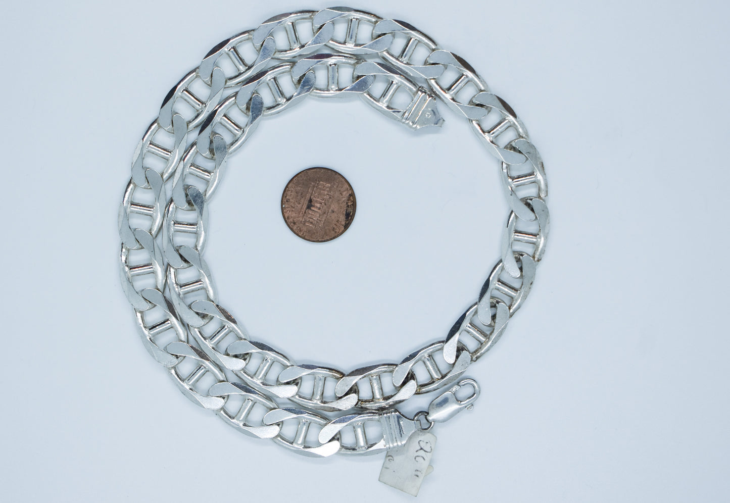 Vintage Sterling Silver Flat Mariner Link Chain Necklace 20"